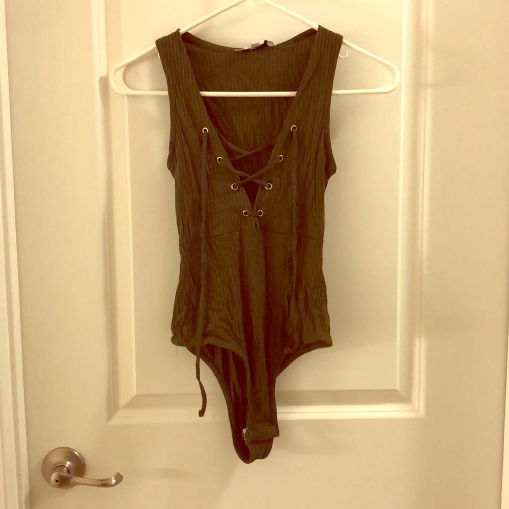 Olive green lace up bodysuit
